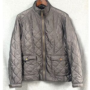 Jane Ashley Women’s L Gray Quilted Jacket Zip Front Utility Pockets